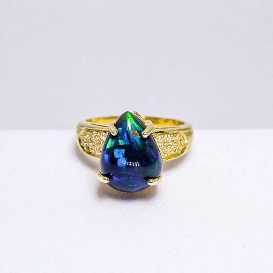 แหวนเงินแท้ 925 ฝังพลอย โอปอล (Opal) + เซอร์คอน (Zircon) - Thaigems