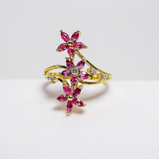 แหวนเงินแท้ 925 ฝังพลอย ทับทิมไทย (Ruby) + เซอร์คอน (Zircon) - Thaigems