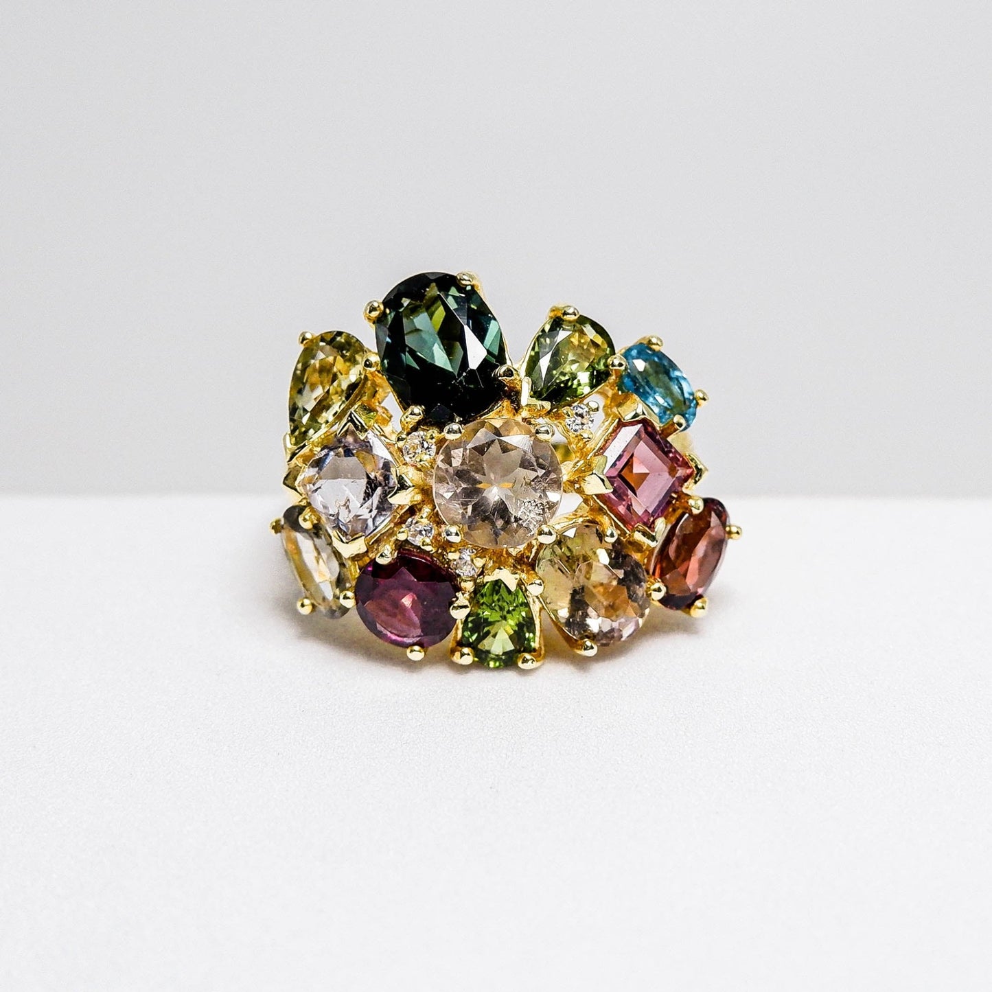 แหวนเงินแท้ 925 ฝังพลอย ทัวร์มาลีน (Tourmaline) + เซอร์คอน (Zircon) - Thaigems