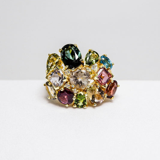 แหวนเงินแท้ 925 ฝังพลอย ทัวร์มาลีน (Tourmaline) + เซอร์คอน (Zircon) - Thaigems