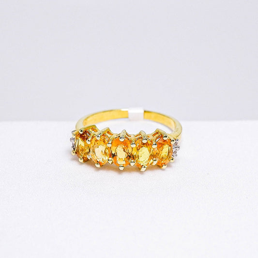 แหวนเงินแท้ 925 ฝังพลอย บุษราคัมบางกะจะ (Yellow Sapphire) + เซอร์คอน (Zircon) - Thaigems
