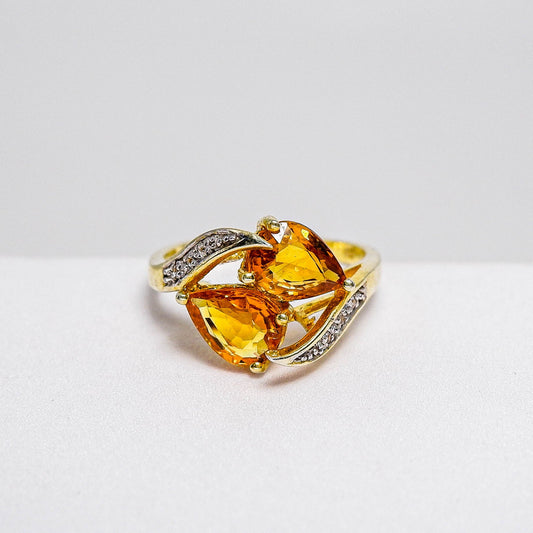 แหวนเงินแท้ 925 ฝังพลอย บุษราคัมบางกะจะ (Yellow Sapphire) + เซอร์คอน (Zircon) - Thaigems