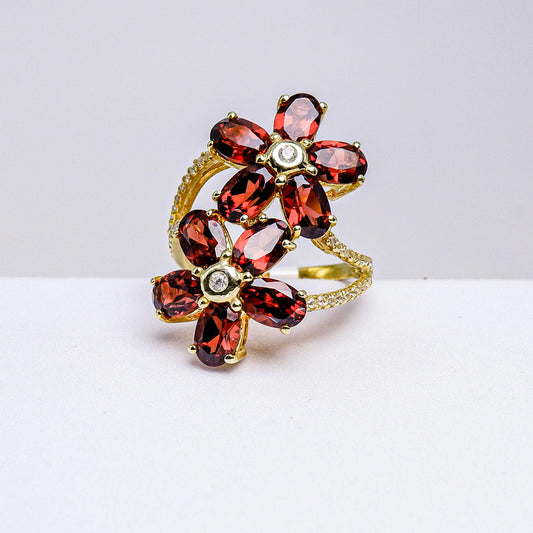 แหวนเงินแท้ 925 ฝังพลอย โกเมน (Garnet) + เซอร์คอน (Zircon)