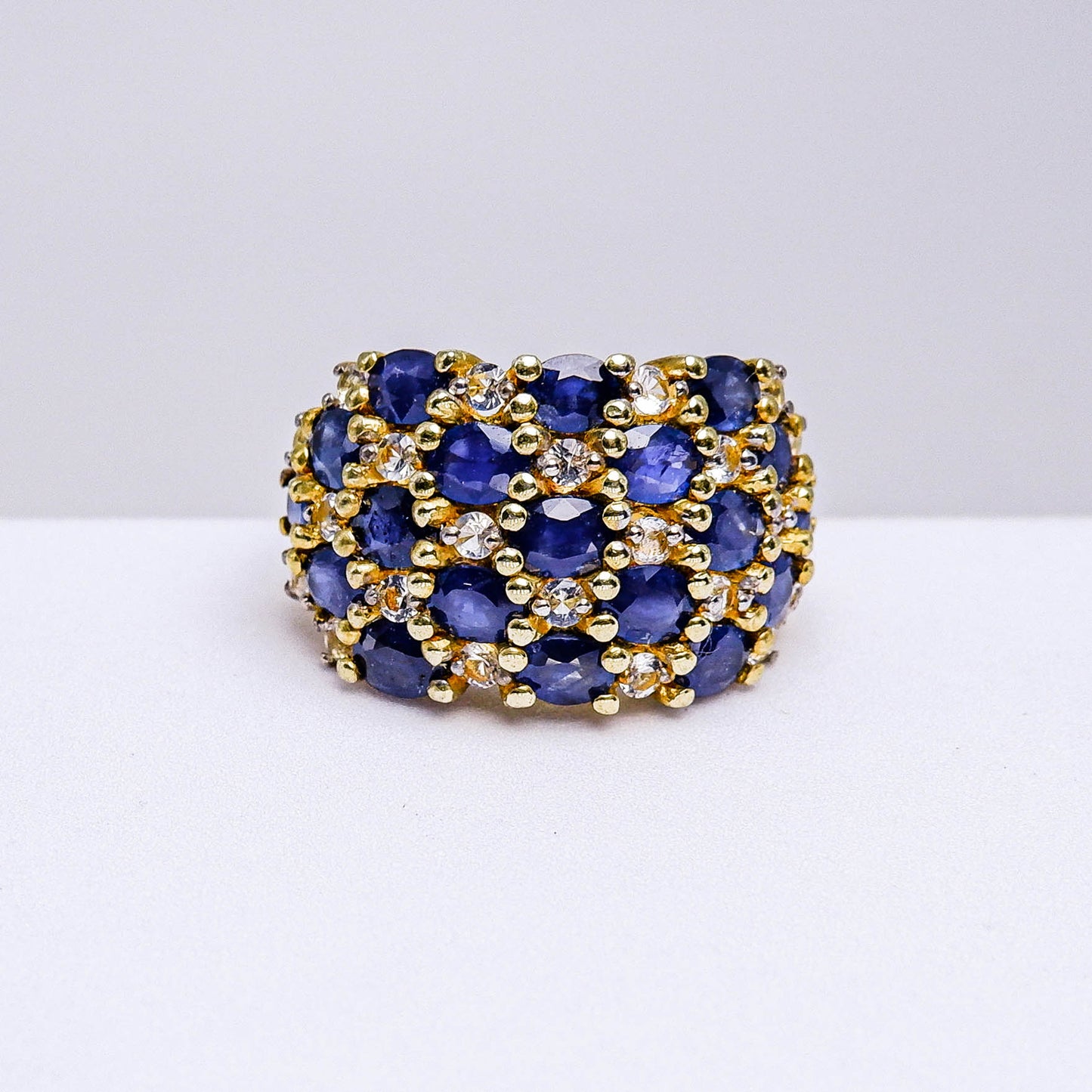 แหวนเงินแท้ 925 ฝังพลอย ไพลิน (Blue Sapphire) + ไวท์โทพาส (whitetopaz)