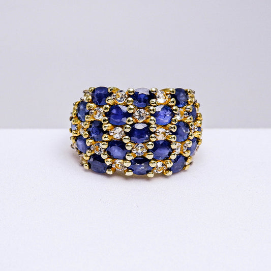 แหวนเงินแท้ 925 ฝังพลอย ไพลิน (Blue Sapphire) + ไวท์โทพาส (whitetopaz)