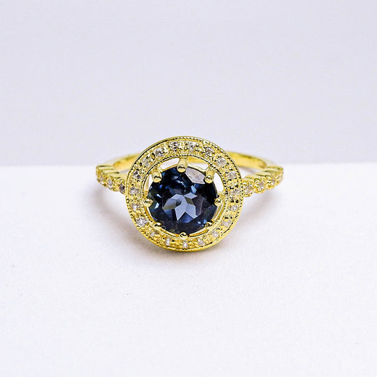 แหวนเงินแท้ 925 ฝังพลอย ลอนดอนบลู (London Blue) + เซอร์คอน (Zircon)
