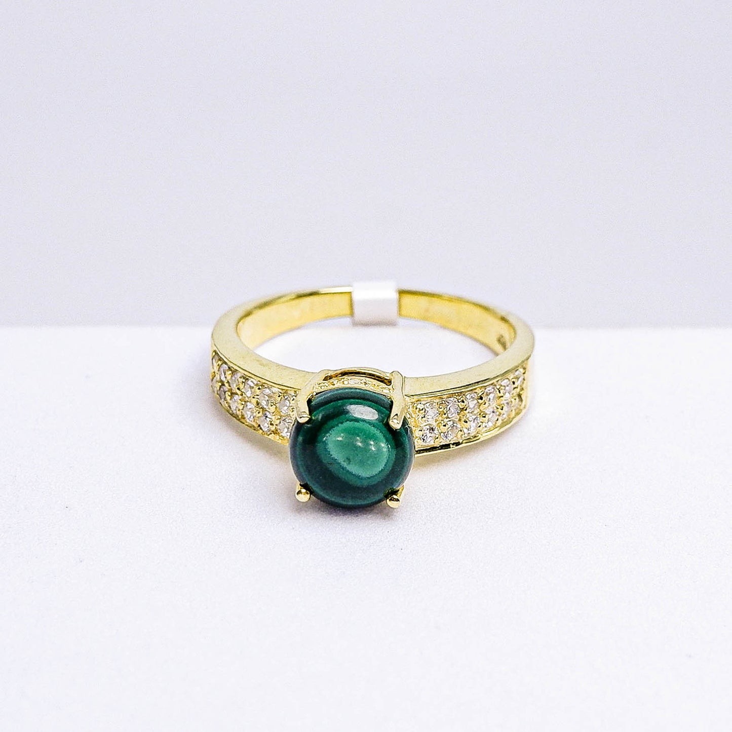 แหวนเงินแท้ 925 ฝังพลอย มาลาไคต์ (Malachite) + เซอร์คอน (Zircon)