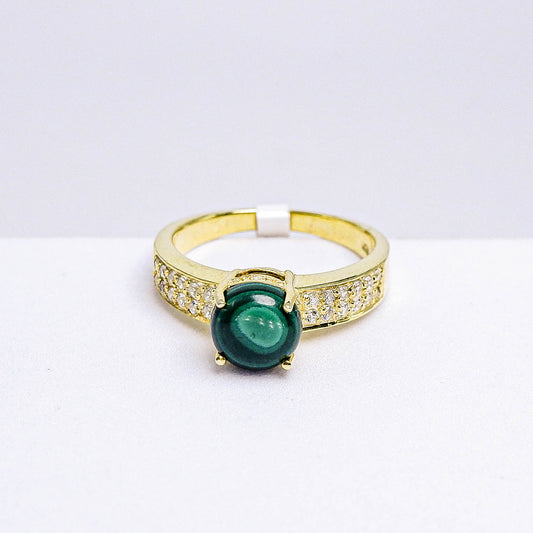 แหวนเงินแท้ 925 ฝังพลอย มาลาไคต์ (Malachite) + เซอร์คอน (Zircon)