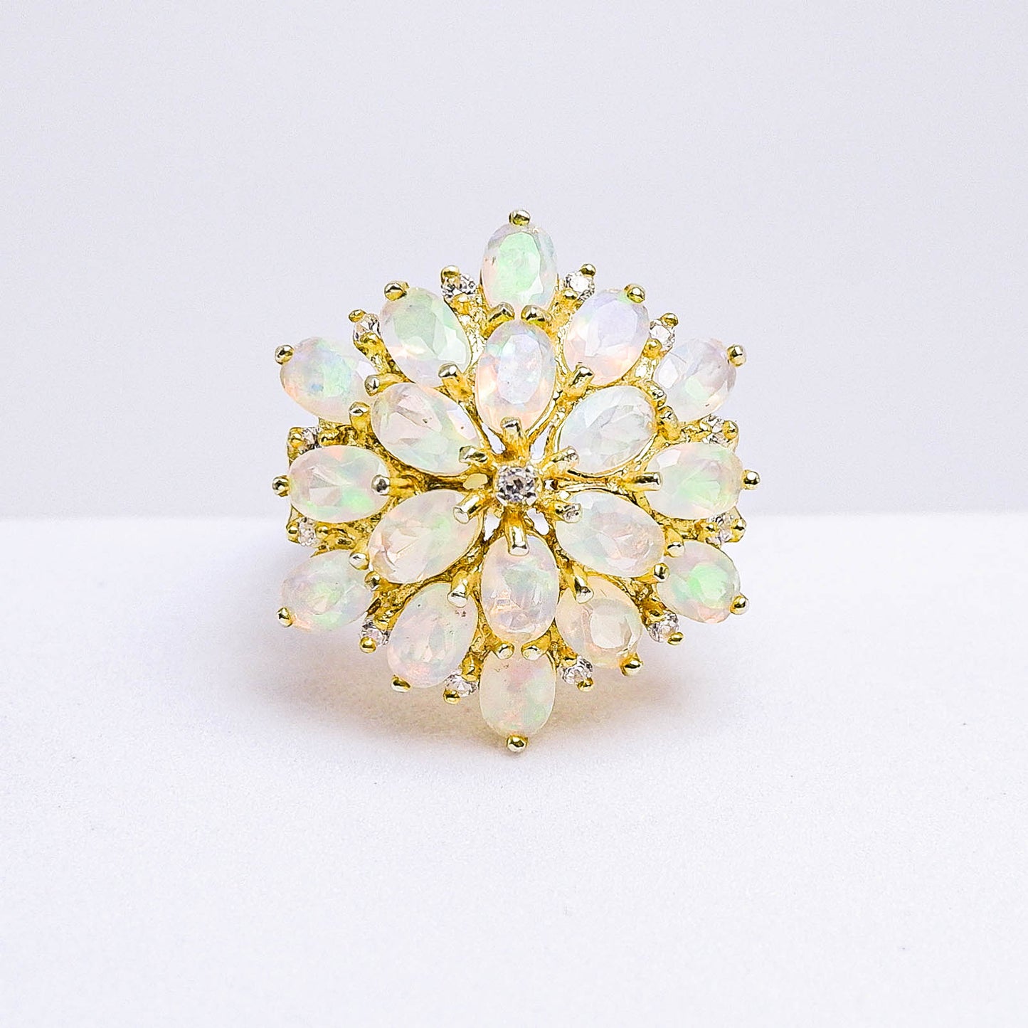 แหวนเงินแท้ 925 ฝังพลอย โอปอล (Opal) + เซอร์คอน (Zircon)