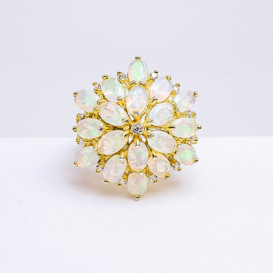 แหวนเงินแท้ 925 ฝังพลอย โอปอล (Opal) + เซอร์คอน (Zircon)