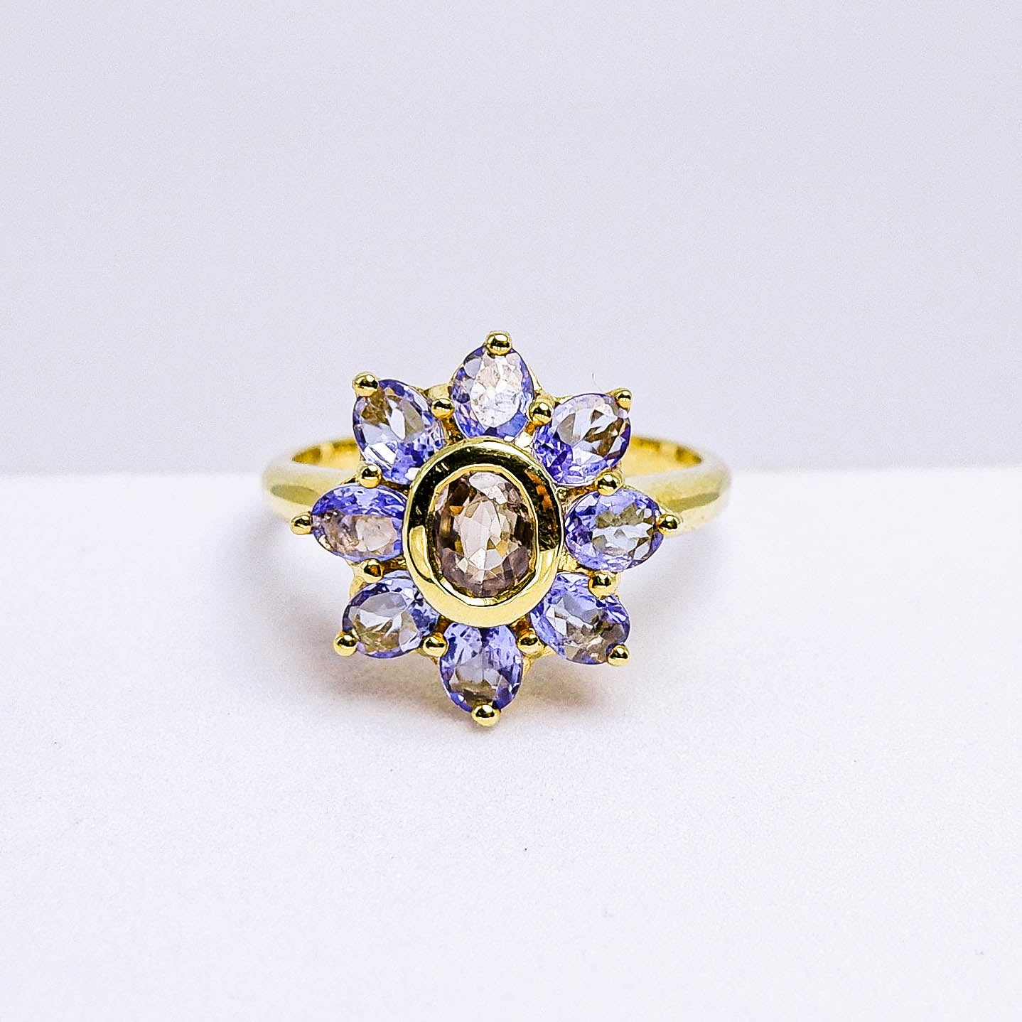 แหวนเงินแท้ 925 ฝังพลอย เพทาย (Zircon) + แทนซาไนท์ (Tanzanite)
