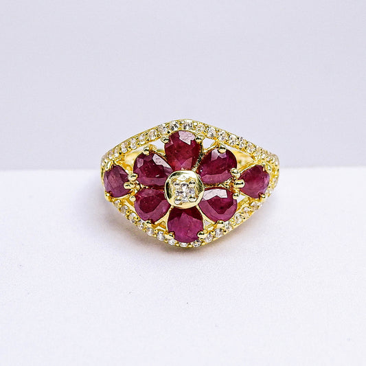 แหวนเงินแท้ 925 ฝังพลอย ทับทิม (Ruby) + เซอร์คอน (Zircon)