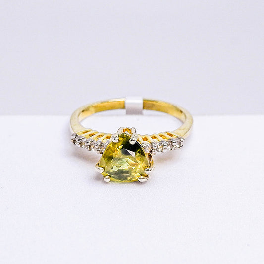 แหวนเงินแท้ 925 ฝังพลอย บุษราคัมบางกะจะ (Yellow Sapphire) + เซอร์คอน (Zircon)