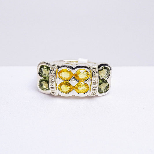 แหวนเงินแท้ 925 ฝังพลอย แฟนซีแซฟไฟร์ (Fancy Sapphire) + เซอร์คอน (Zircon)