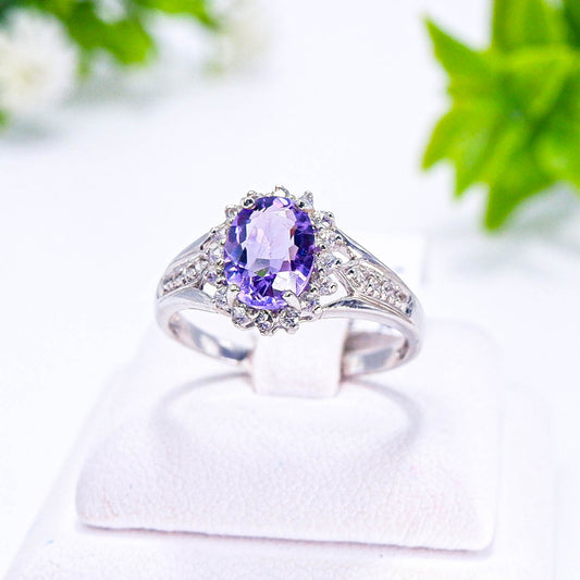 แหวนเงินแท้ 925 ฝังพลอย อเมทิส (Amethyst) + เซอร์คอน (Zircon)