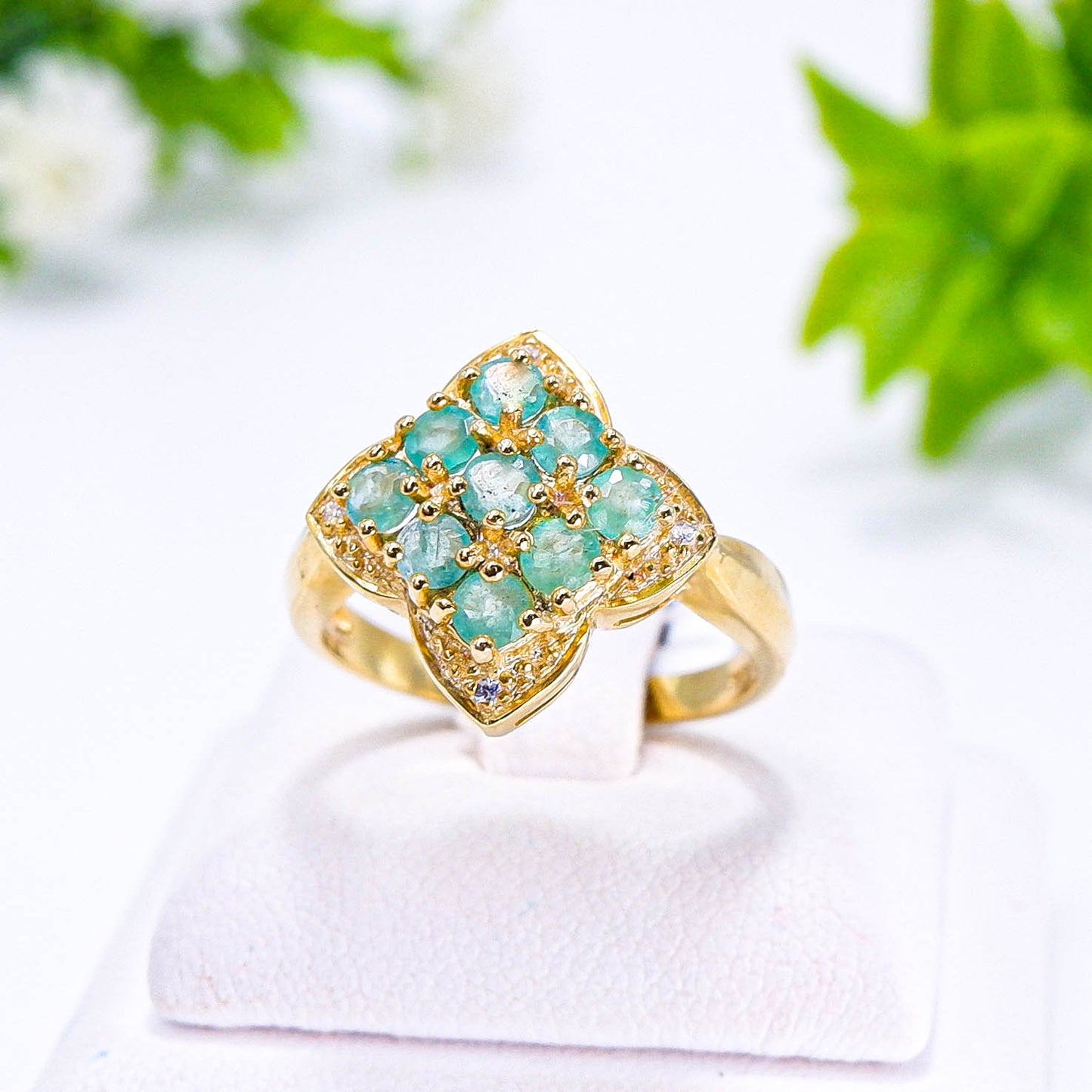 แหวนเงินแท้ 925 ฝังพลอย มรกต (Emerald cut) + เซอร์คอน (Zircon)