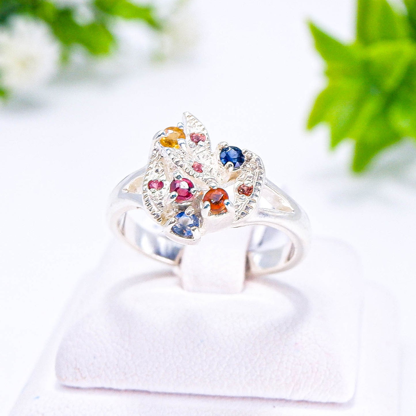 แหวนเงินแท้ 925 ฝังพลอย โกเมน (Garnet) + เซอร์คอน (Zircon)
