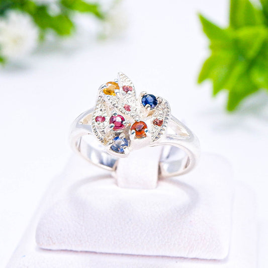 แหวนเงินแท้ 925 ฝังพลอย โกเมน (Garnet) + เซอร์คอน (Zircon)