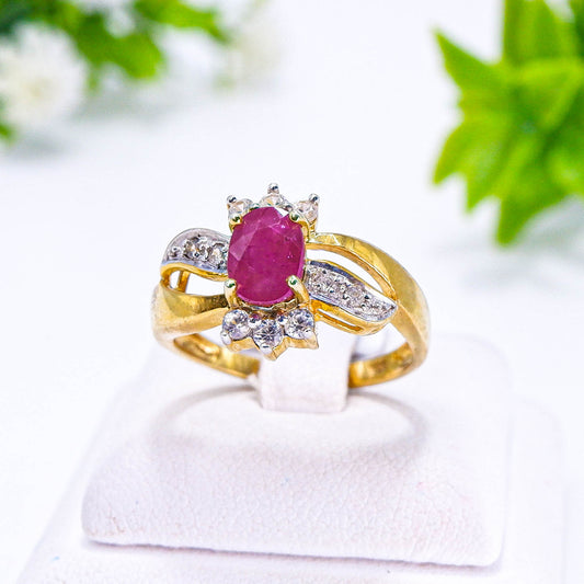 แหวนเงินแท้ 925 ฝังพลอย ทับทิมแทนซาเนีย (Tanzania Ruby) + เซอร์คอน (Zircon)
