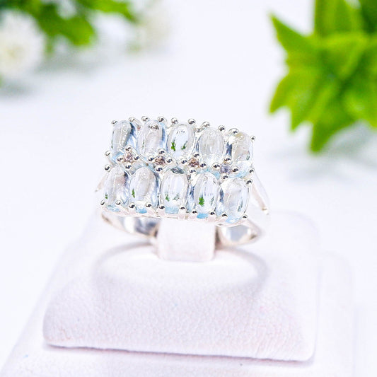 แหวนเงินแท้ 925 ฝังพลอย บลูโทพาส (Blue Topaz) + ไวท์โทพาส (whitetopaz)