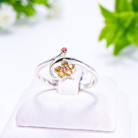 แหวนเงินแท้ 925 ฝังพลอย ซิทริน (Citrine) + แฟนซีแซฟไฟร์ (Fancy Sapphire)
