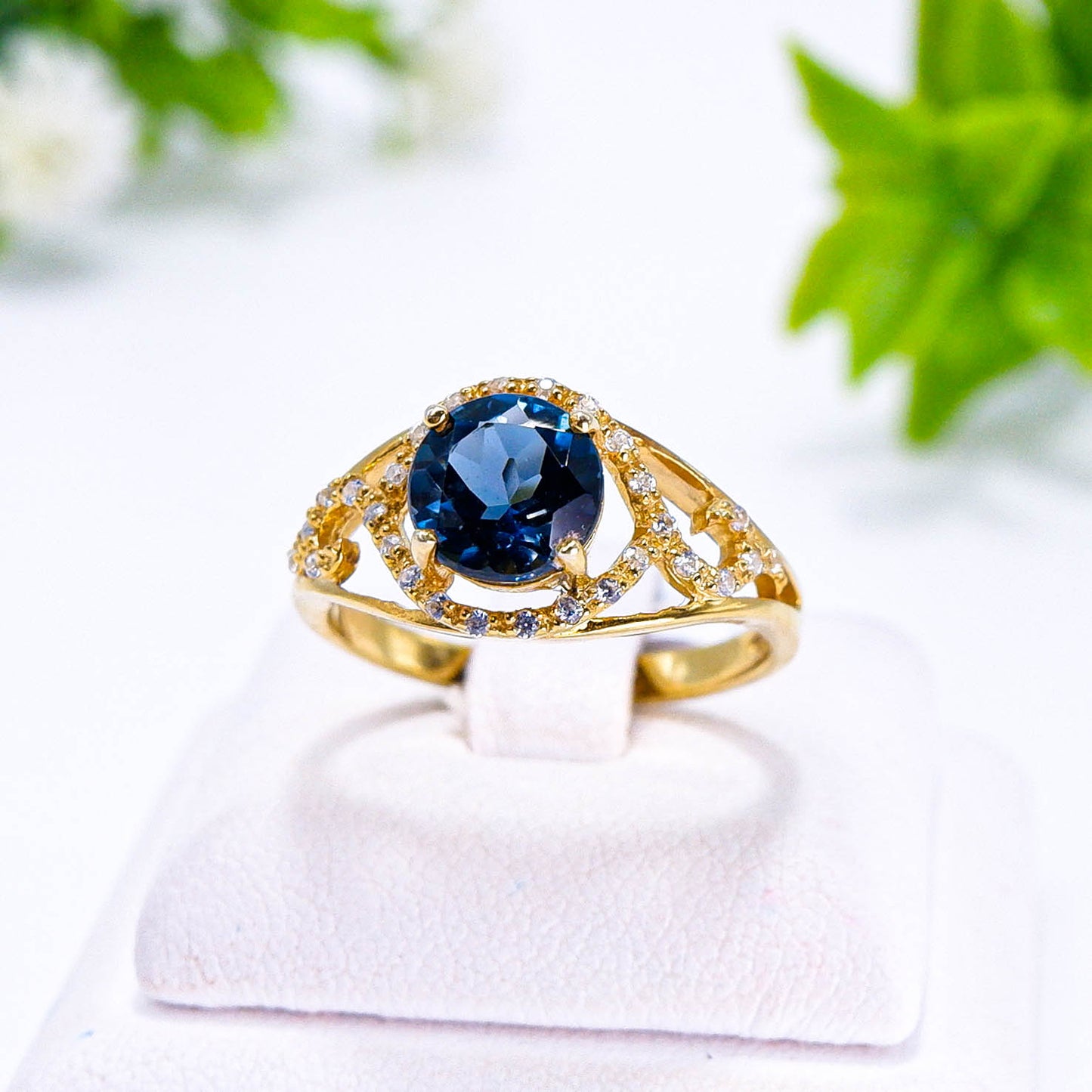 แหวนเงินแท้ 925 ฝังพลอย ลอนดอนบลูโทพาส (London Blue Topaz) + เซอร์คอน (Zircon)