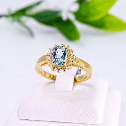 แหวนเงินแท้ 925 ฝังพลอย อความารีน (Aqua marin) + เซอร์คอน (Zircon)