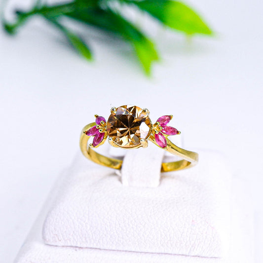 แหวนเงินแท้ 925 ฝังพลอย เพทาย (Zircon) + ทับทิมไทย (Siam Ruby)