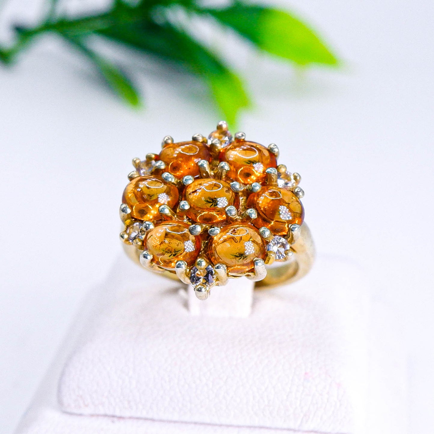 แหวนเงินแท้ 925 ฝังพลอย สเปซซาไทต์การ์เน็ต (Spessartite Garnet) + ไวท์โทพาส (whitetopaz)