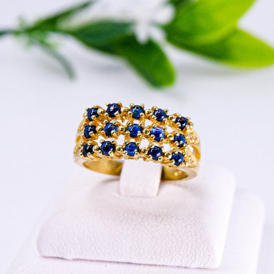 แหวนเงินแท้ 925 ฝังพลอย  ไพลินหลังเบี้ย (Blue Sapphire) + ไวท์โทพาส (whitetopaz)