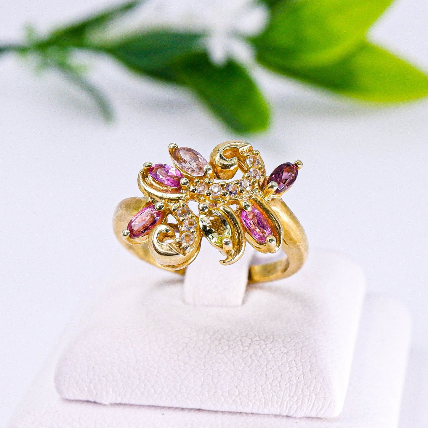 แหวนเงินแท้ 925 ฝังพลอย  ทัวมาลีน (Tourmaline) + ไวท์โทพาส (whitetopaz)