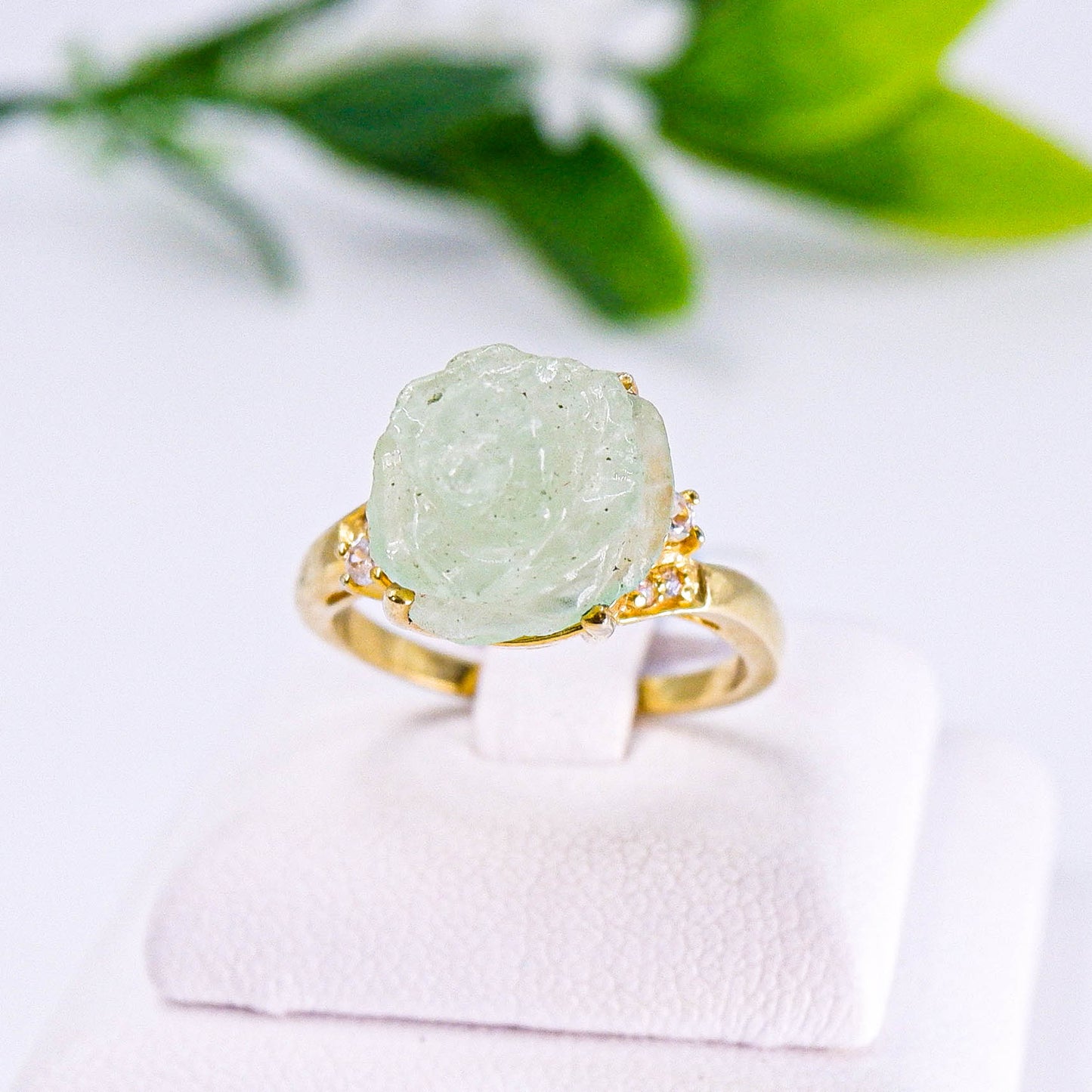 แหวนเงินแท้ 925 ฝังพลอย  พีไนท์ (Prehnite) + เซอร์คอน (Zircon)