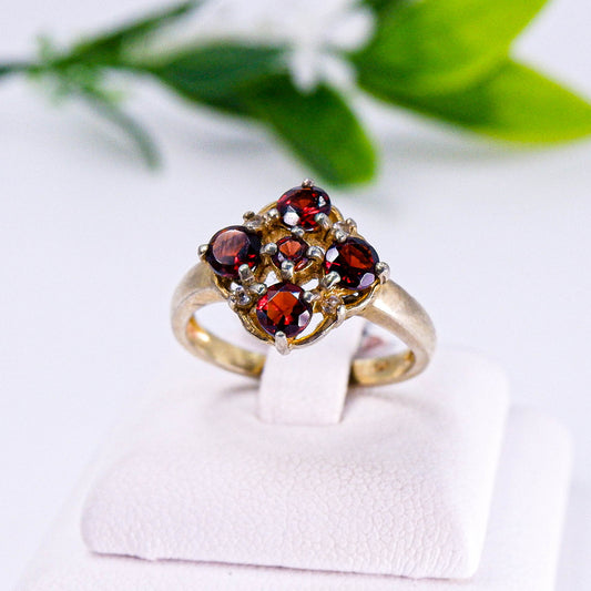 แหวนเงินแท้ 925 ฝังพลอย  โกเมน (Garnet) + โทพาส (Topaz)