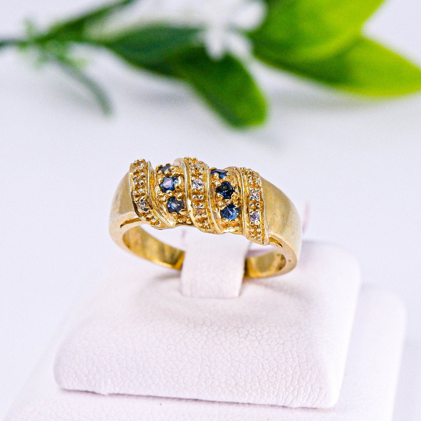 แหวนเงินแท้ 925 ฝังพลอย ไพลิน (Blue Sapphire) + ไวท์โทพาส (whitetopaz)