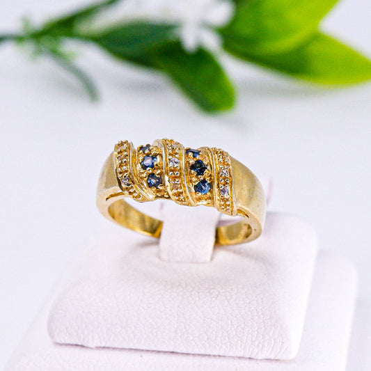 แหวนเงินแท้ 925 ฝังพลอย ไพลิน (Blue Sapphire) + ไวท์โทพาส (whitetopaz)