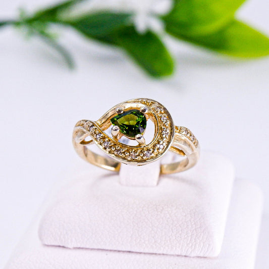 แหวนเงินแท้ 925 ฝังพลอย กรีนโครมทัวมารีน (Green Chrome Tourmaline) + เซอร์คอน (Zircon)