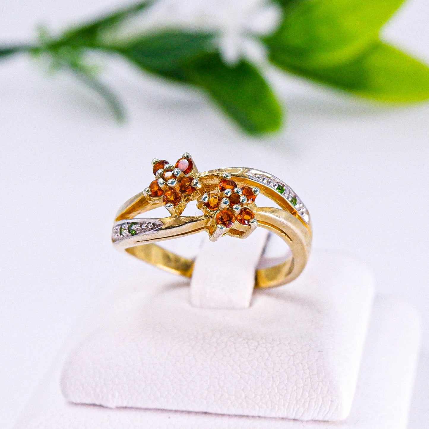 แหวนเงินแท้ 925 ฝังพลอย สเปซซาไทต์ (Spessartite Garnet) + กรีนโคมดิออปไซต์ (Green Chrome Diopside)