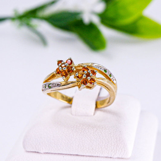 แหวนเงินแท้ 925 ฝังพลอย สเปซซาไทต์ (Spessartite Garnet) + กรีนโคมดิออปไซต์ (Green Chrome Diopside)