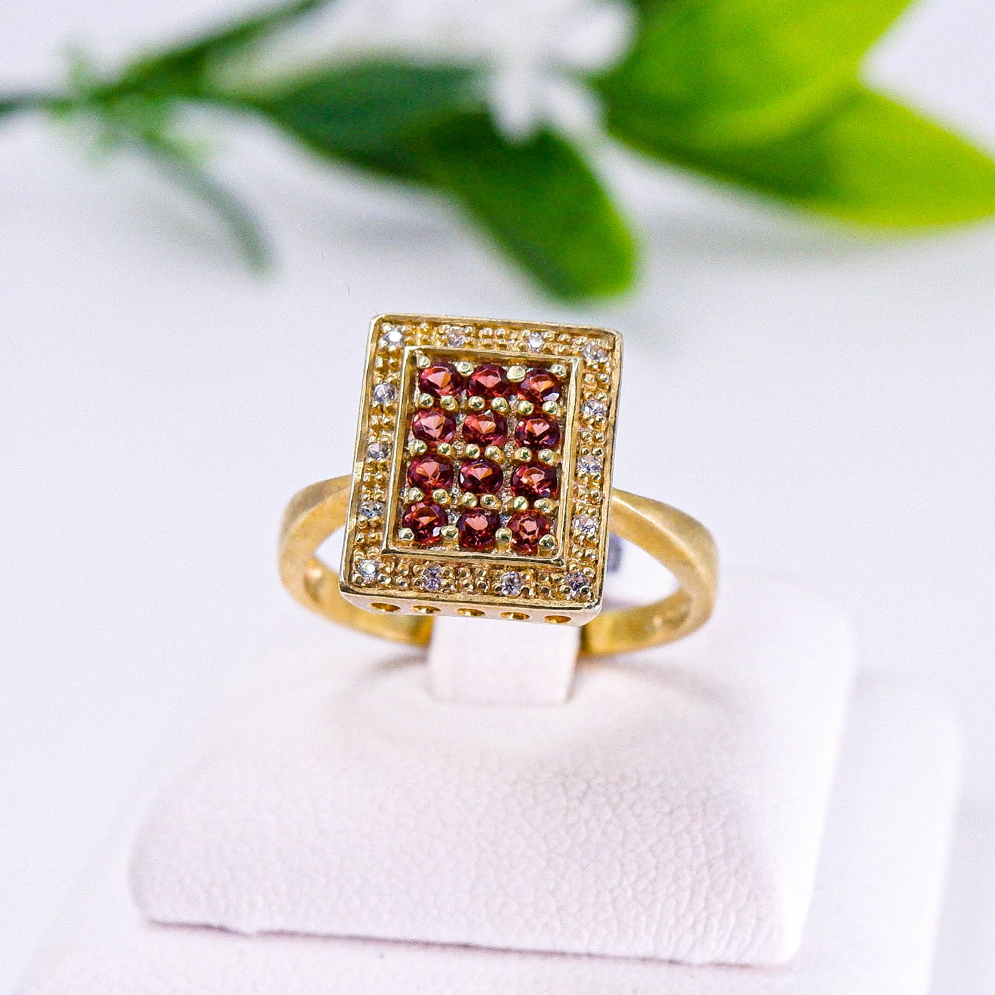 แหวนเงินแท้ 925 ฝังพลอย โกเมน (Garnet) + เซอร์คอน (Zircon)