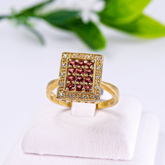 แหวนเงินแท้ 925 ฝังพลอย โกเมน (Garnet) + เซอร์คอน (Zircon)