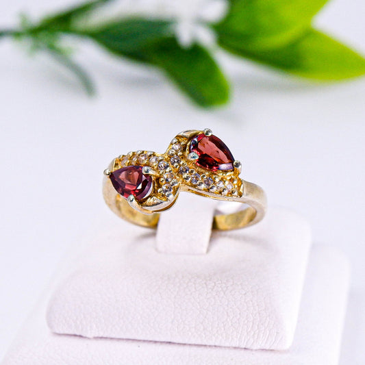 แหวนเงินแท้ 925 ฝังพลอย โกเมน (Garnet) + โทพาส (Topaz)
