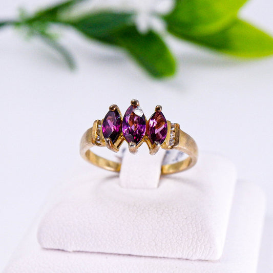 แหวนเงินแท้ 925 ฝังพลอย โรโดไลท์ (Rhodolite) + โทพาส (Topaz)