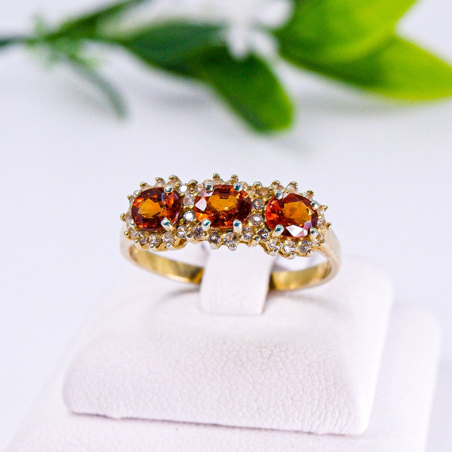 แหวนเงินแท้ 925 ฝังพลอย สเปซซาไทต์ (Spessartite Garnet) + เซอร์คอน (Zircon)