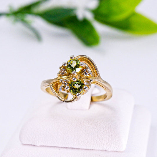 แหวนเงินแท้ 925 ฝังพลอย เพอริดอท (Peridot) + โทพาส (Topaz)