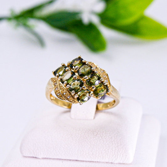แหวนเงินแท้ 925 ฝังพลอย เขียวส่อง (green Sapphire) + ไวท์โทพาส (whitetopaz)