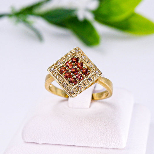 แหวนเงินแท้ 925 ฝังพลอย โกเมน (Garnet) +  เซอร์คอน (Zircon)