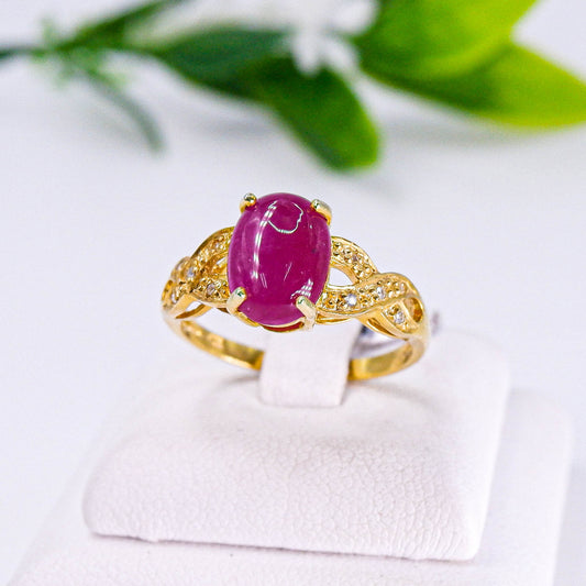 แหวนเงินแท้ 925 ฝังพลอย ทับทิมอาฟหลังเบี้ย (Ruby) +  เซอร์คอน (Zircon)