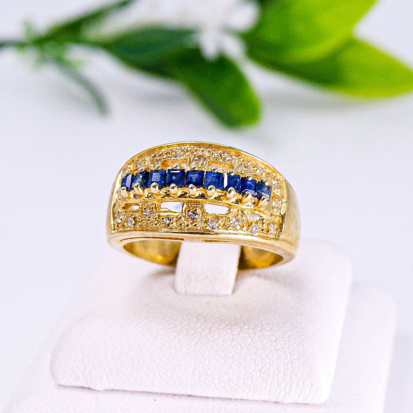 แหวนเงินแท้ 925 ฝังพลอย ไพลิน (Blue Sapphire) + ไวท์โทพาส (whitetopaz)