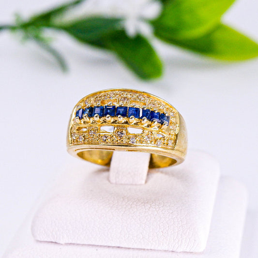 แหวนเงินแท้ 925 ฝังพลอย ไพลิน (Blue Sapphire) + ไวท์โทพาส (whitetopaz)