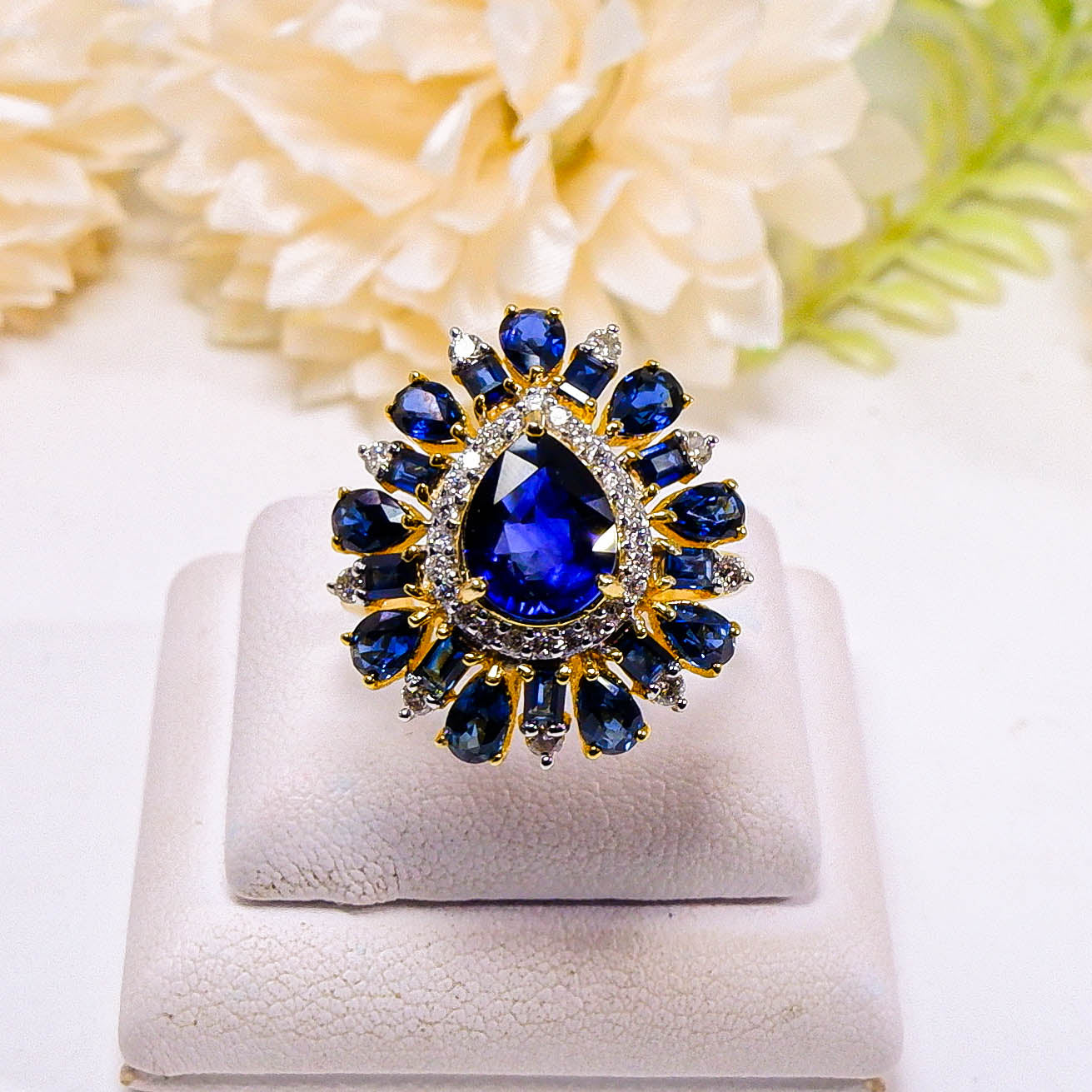 แหวนทอง9K ฝังพลอยไพลิน(Blue Sapphire) + เพชร(Diamond)